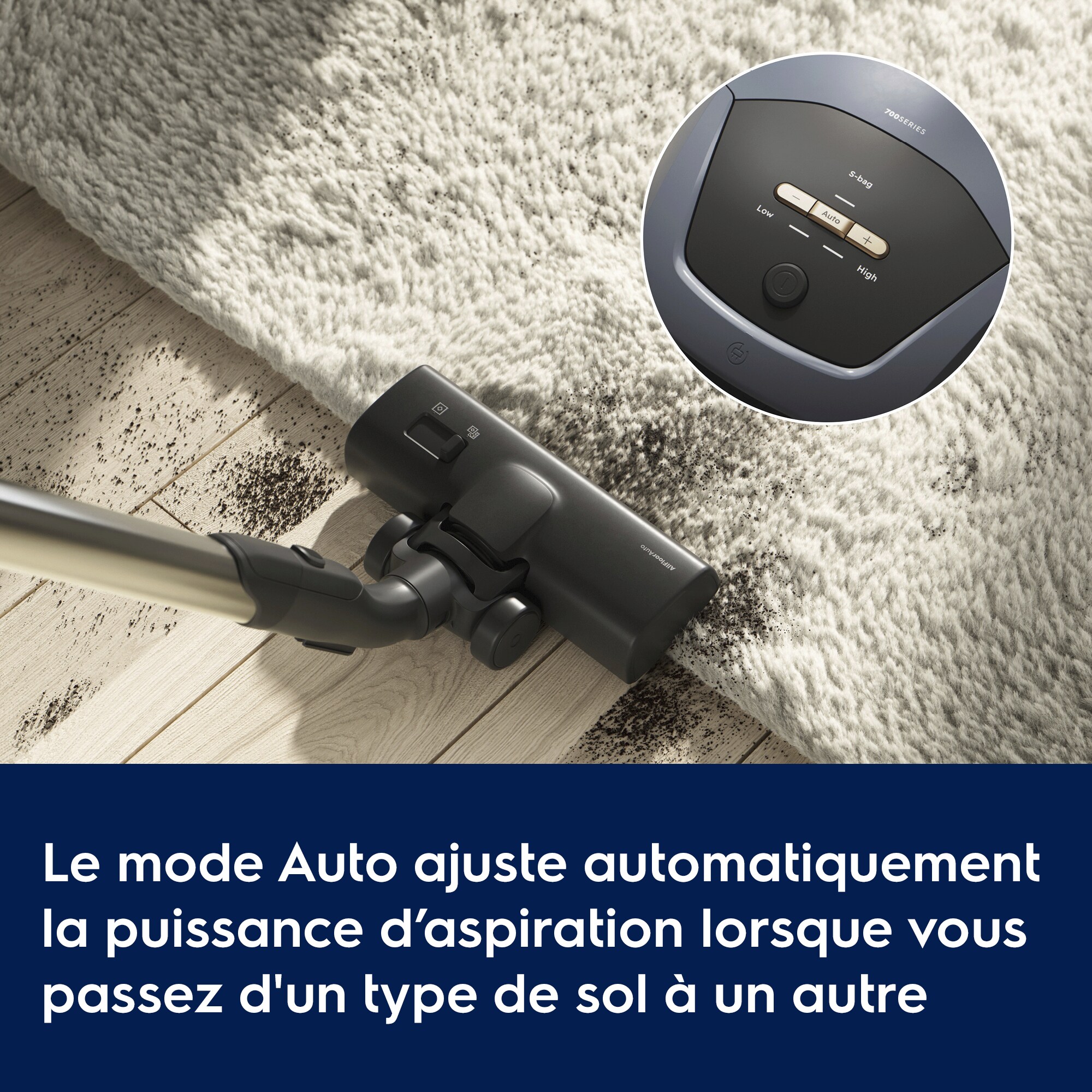 Le mode Auto ajuste la puissance lorsque vous passez d’un type de sol à l’autre