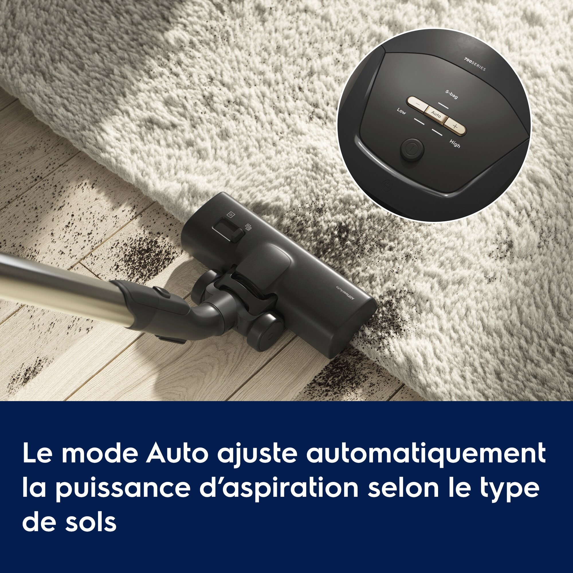 Le mode Auto ajuste la puissance lorsque vous passez d’un type de sol à l’autre