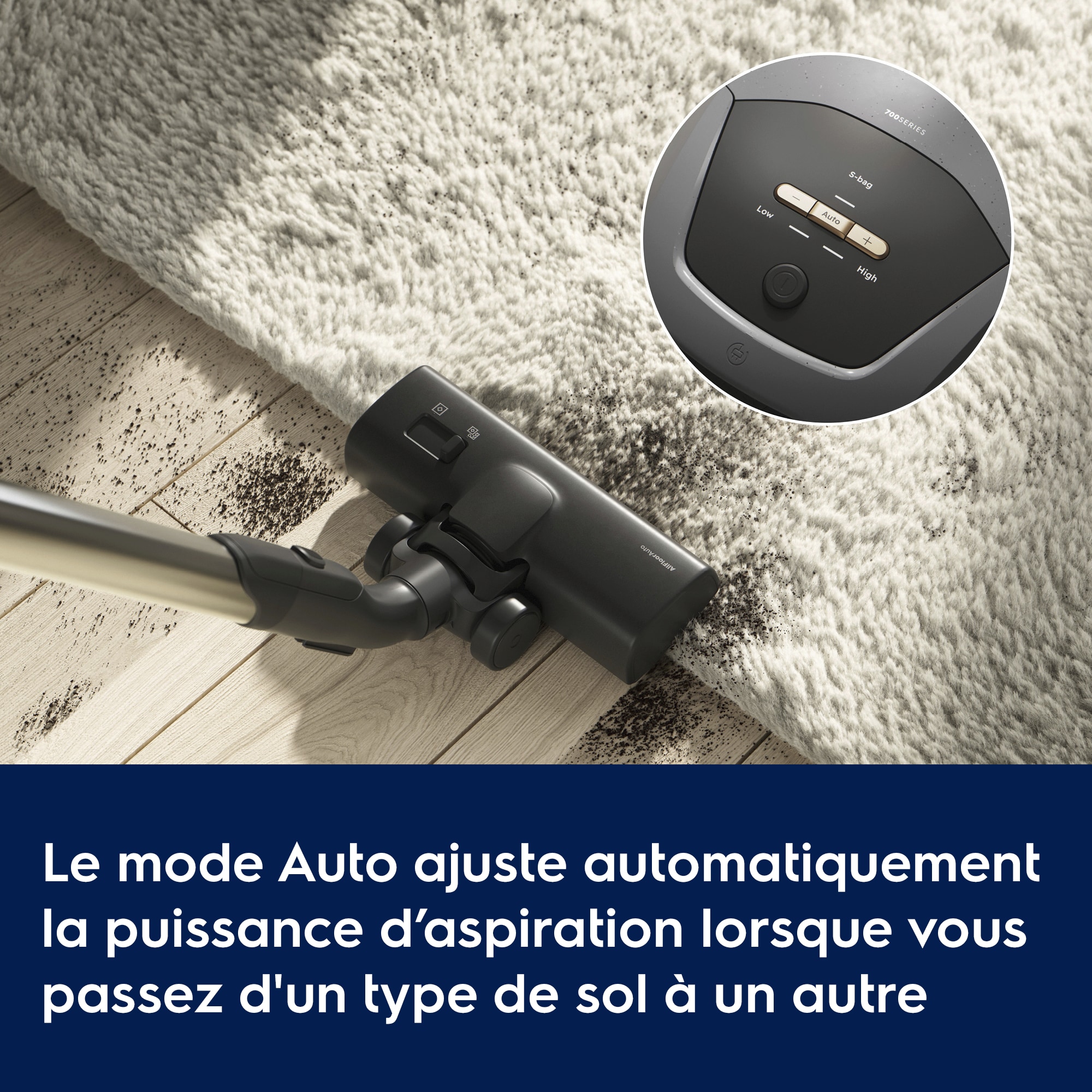 Le mode Auto ajuste la puissance lorsque vous passez d’un type de sol à l’autre