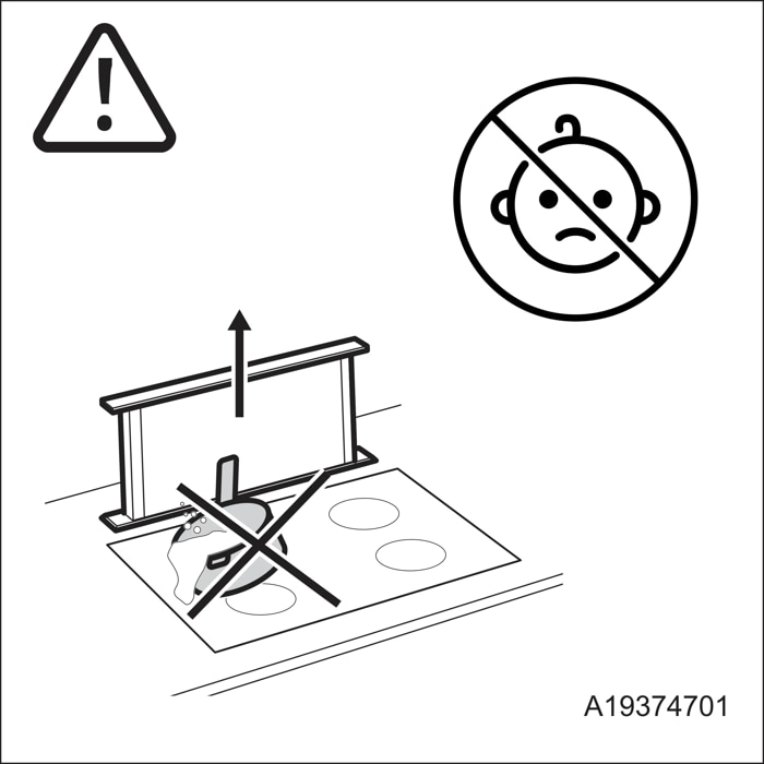 attention during the automatic movment of the down draft, don't leave children play with the appliance 