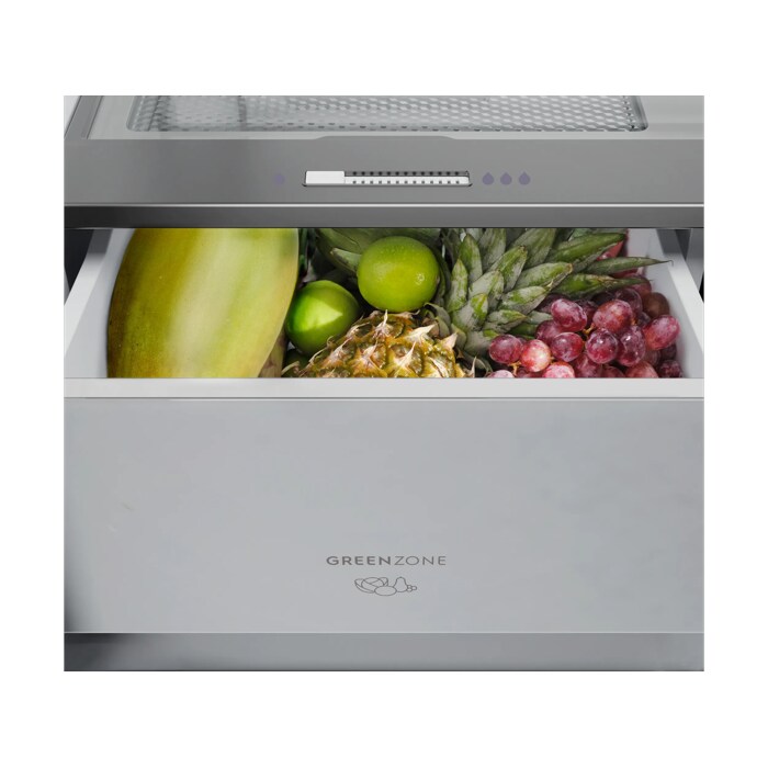 Sealed glass GreenZone drawer protects fruits and vegetables.