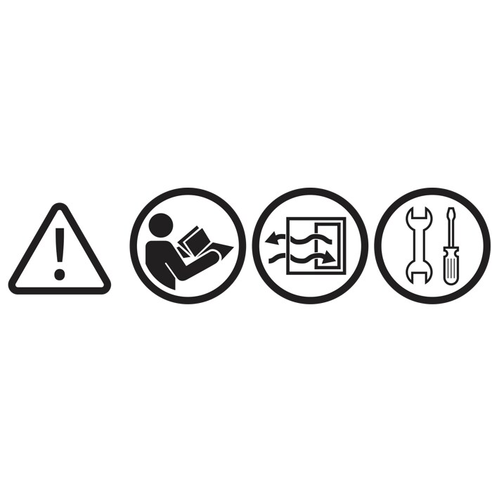 Attention : installez l’appareil conformément aux réglementations et utilisez-le dans une pièce ventilée. Consultez le mode d’emploi.