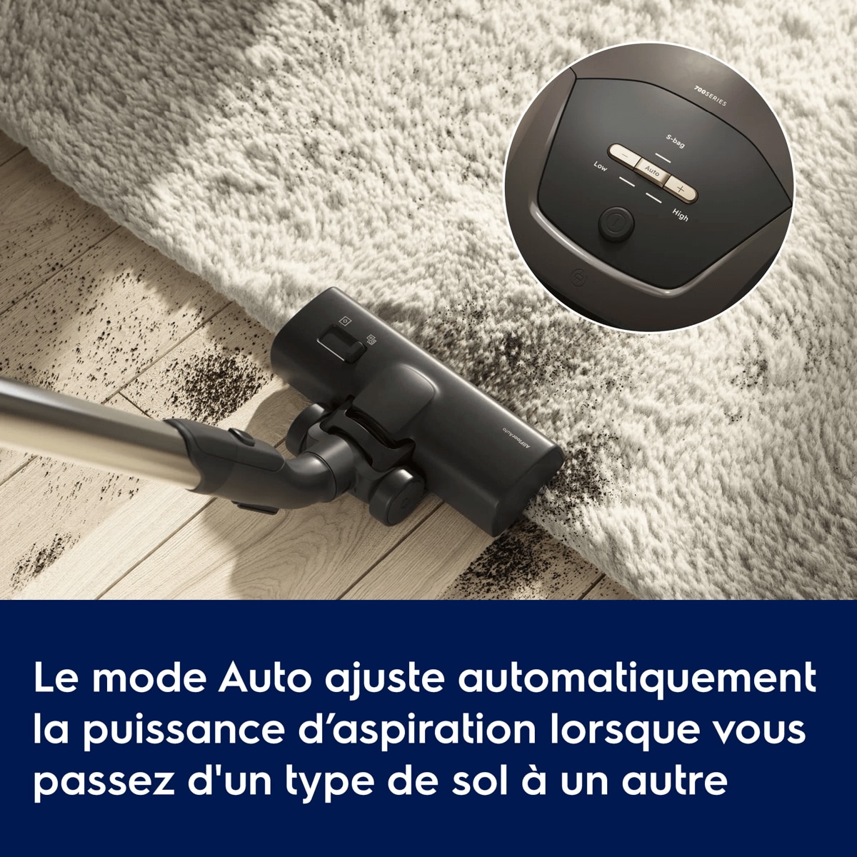 Le mode Auto ajuste la puissance lorsque vous passez d’un type de sol à l’autre