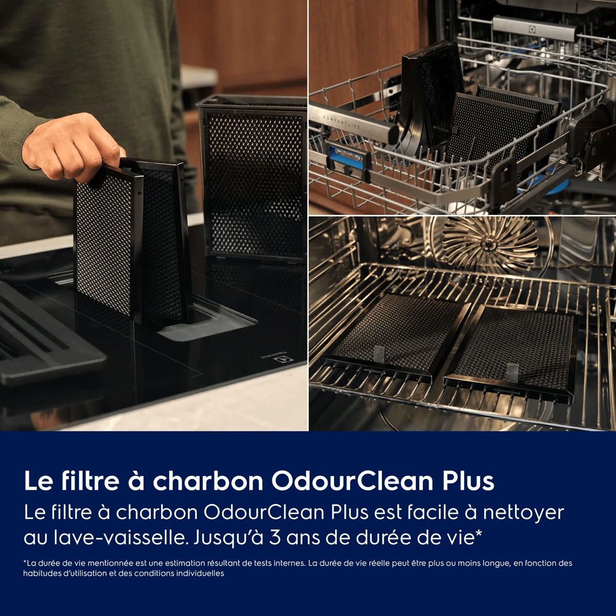 Le filtre à charbon OdourClean Plus Le filtre à charbon OdourClean Plus est facile à nettoyer au lave-vaisselle. Jusqu’à 3 ans de durée de vie*    *La durée de vie mentionnée est une estimation résultant de tests internes. La durée de vie réelle peut être plus ou moins longue, en fonction des habitudes d’utilisation et des conditions individuelles.