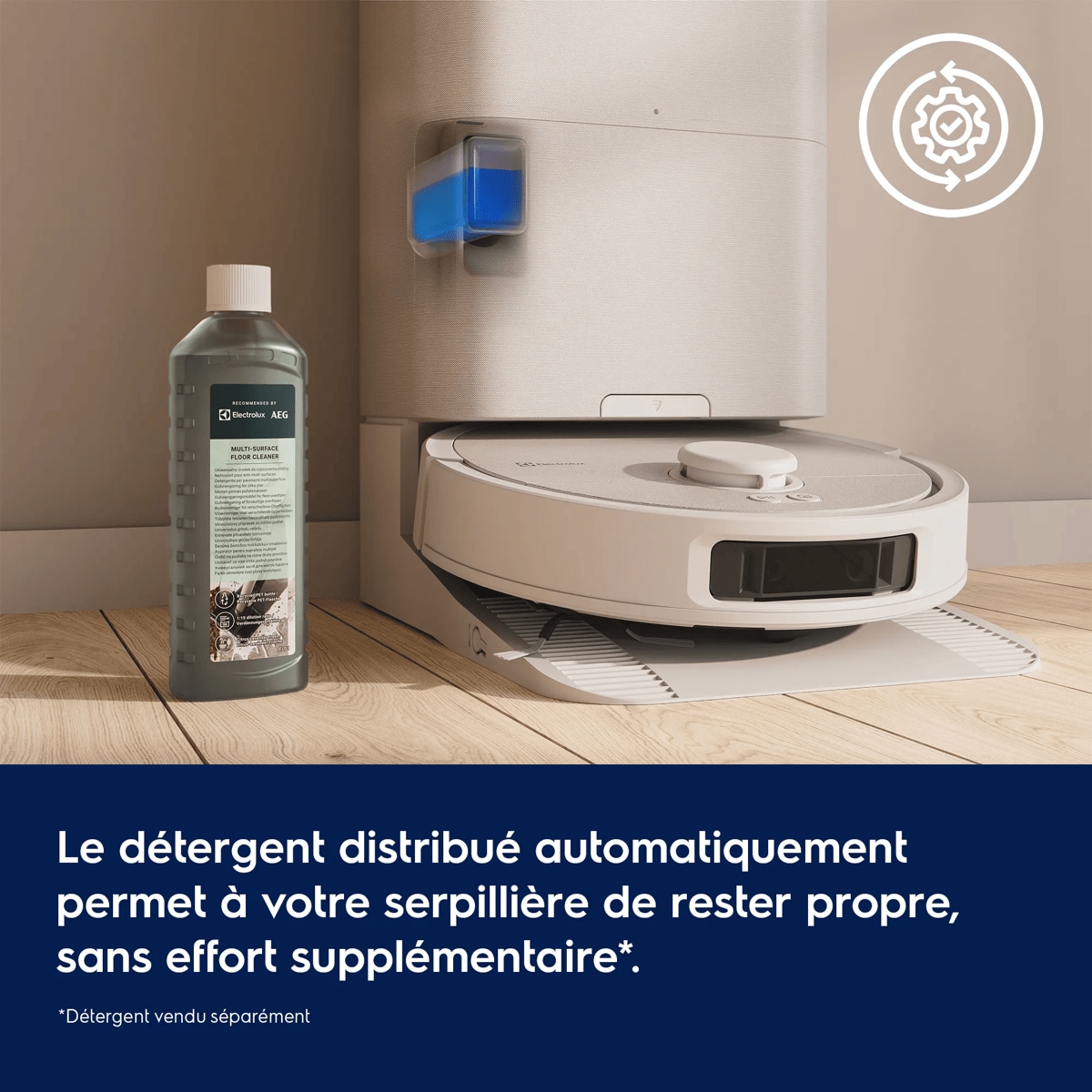 Le détergent distribué automatiquement permet à votre serpillière de rester propre, sans effort supplémentaire*     *Détergent vendu séparément