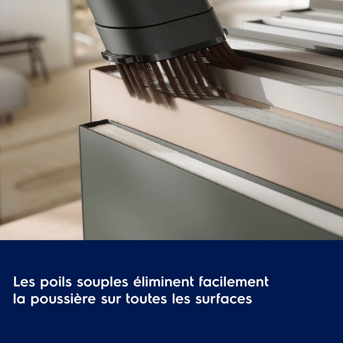 Les poils souples éliminent facilement la poussière sur toutes les surfaces