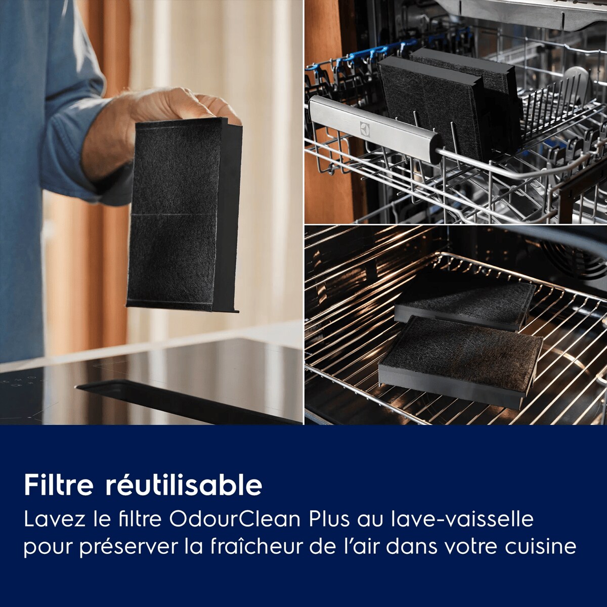 Filtre réutilisable
 Lavez le filtre OdourClean Plus au lave-vaisselle pour préserver la fraîcheur de l’air dans votre cuisine